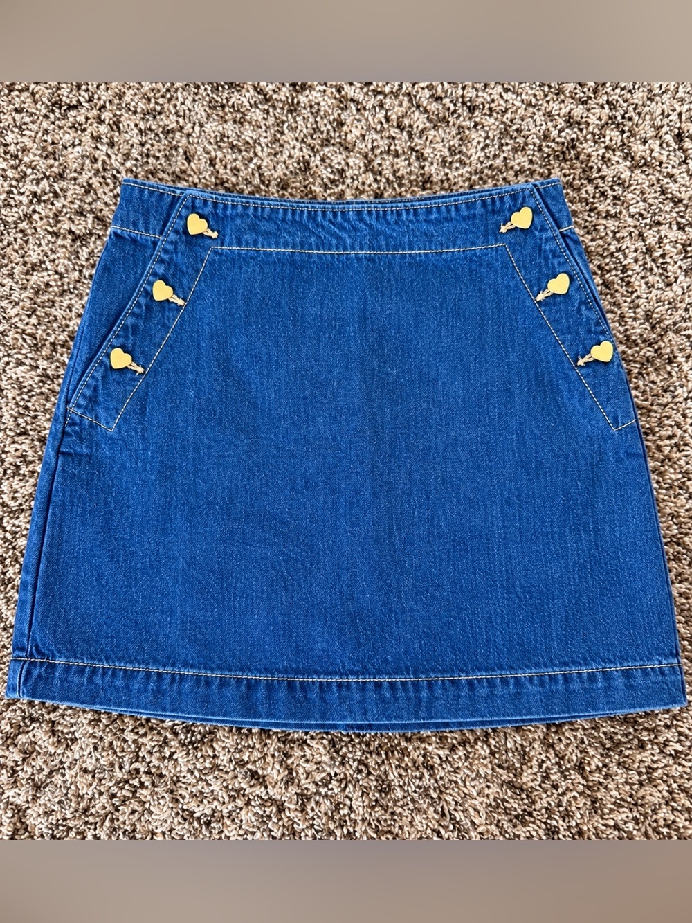 Old Navy Blue Denim Mini Skirt with Gold Heart Buttons